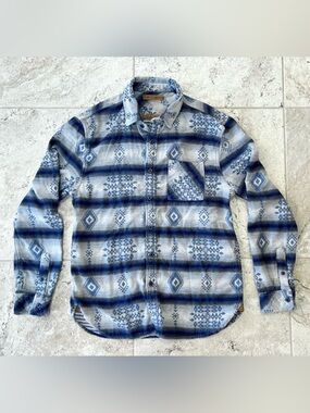 Nifty Genius Western Cotton Button-Up Long Sleeve Shirt Shacket Blue, Medium